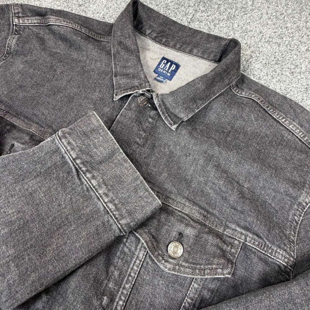 Vintage Y2K Gap Mens Size XXL 2XL Denim Trucker Jacket Washed Black Button Front